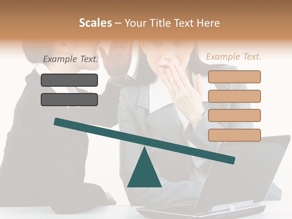 Two Women In Business Attire Look At A Laptop Screen PowerPoint Template