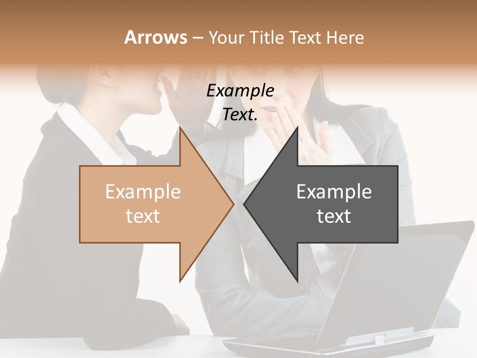 Two Women In Business Attire Look At A Laptop Screen PowerPoint Template