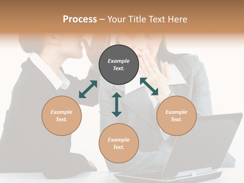 Two Women In Business Attire Look At A Laptop Screen PowerPoint Template