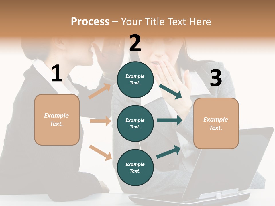 Two Women In Business Attire Look At A Laptop Screen PowerPoint Template