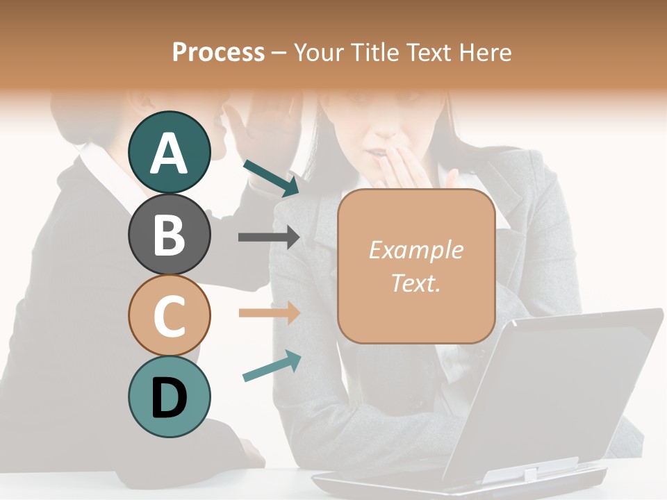 Two Women In Business Attire Look At A Laptop Screen PowerPoint Template