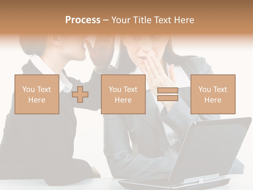 Two Women In Business Attire Look At A Laptop Screen PowerPoint Template