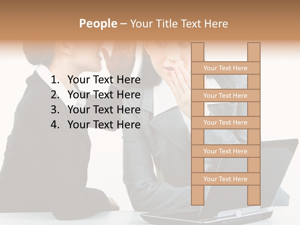 Two Women In Business Attire Look At A Laptop Screen PowerPoint Template