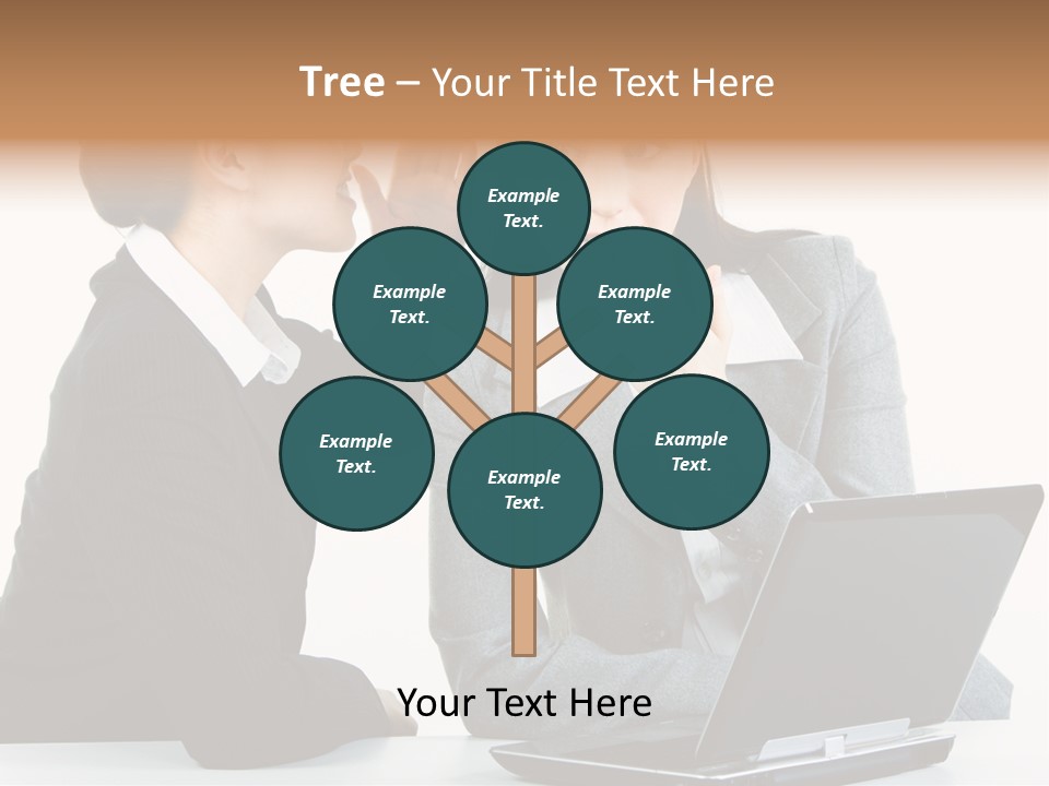 Two Women In Business Attire Look At A Laptop Screen PowerPoint Template