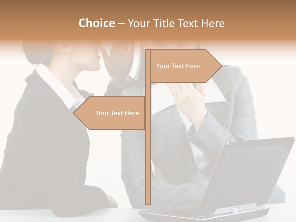 Two Women In Business Attire Look At A Laptop Screen PowerPoint Template