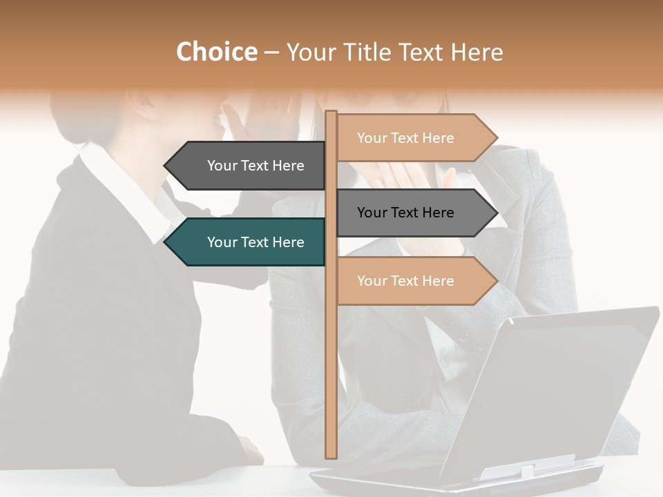 Two Women In Business Attire Look At A Laptop Screen PowerPoint Template