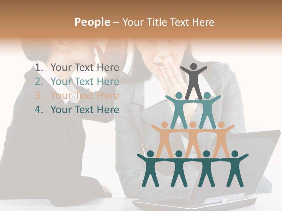 Two Women In Business Attire Look At A Laptop Screen PowerPoint Template