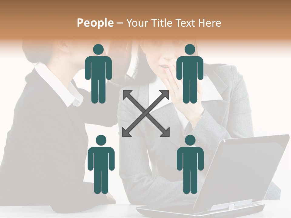 Two Women In Business Attire Look At A Laptop Screen PowerPoint Template