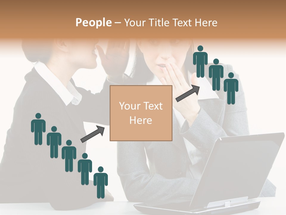 Two Women In Business Attire Look At A Laptop Screen PowerPoint Template