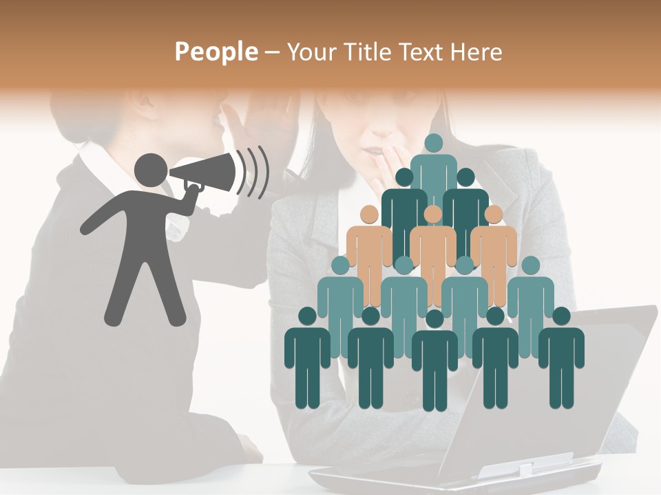 Two Women In Business Attire Look At A Laptop Screen PowerPoint Template