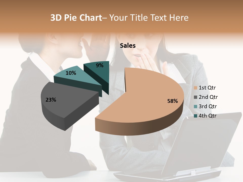 Two Women In Business Attire Look At A Laptop Screen PowerPoint Template