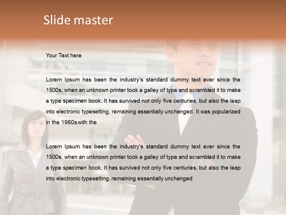 A Man In A Suit Standing With His Arms Crossed PowerPoint Template