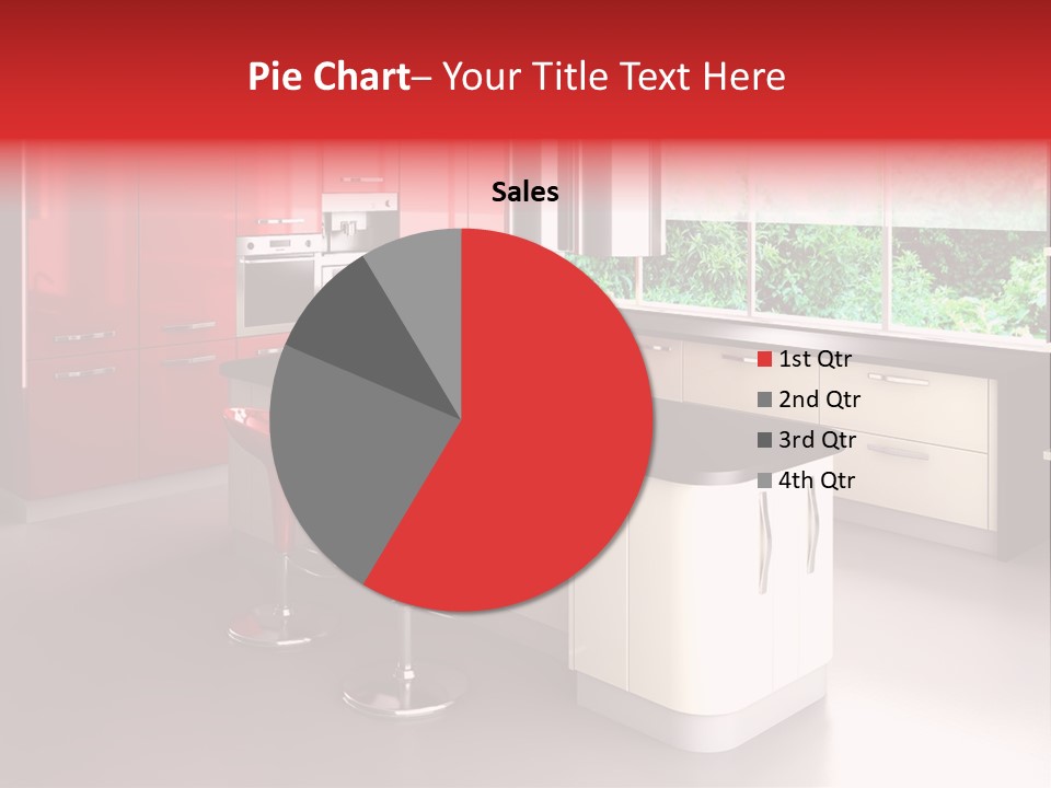A Red And White Kitchen With Black Counter Tops PowerPoint Template