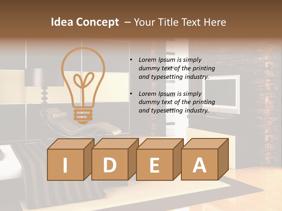 A Bedroom With A Brick Wall And A Television PowerPoint Template