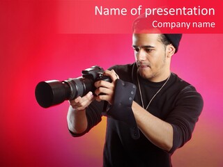 Hand Photograph Guy PowerPoint Template