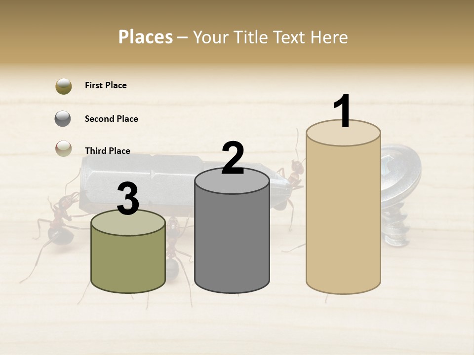 A Group Of Ants Standing On Top Of A Wooden Table PowerPoint Template