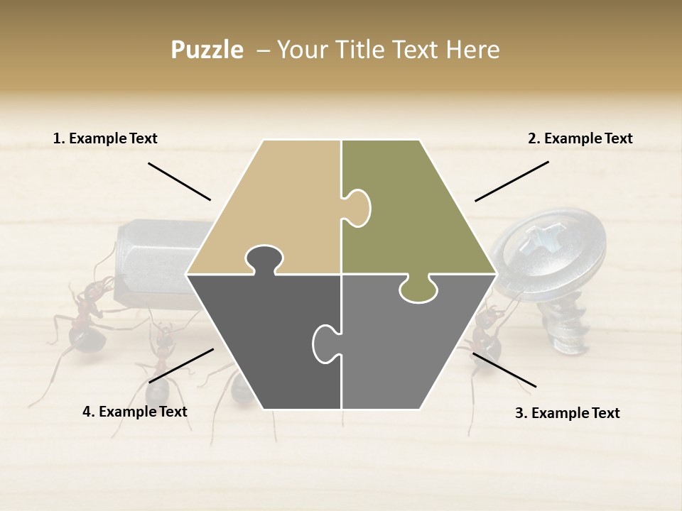 A Group Of Ants Standing On Top Of A Wooden Table PowerPoint Template