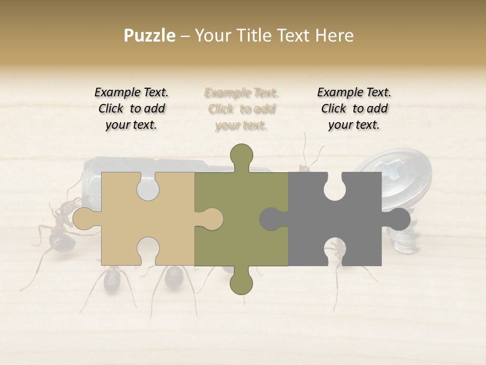A Group Of Ants Standing On Top Of A Wooden Table PowerPoint Template