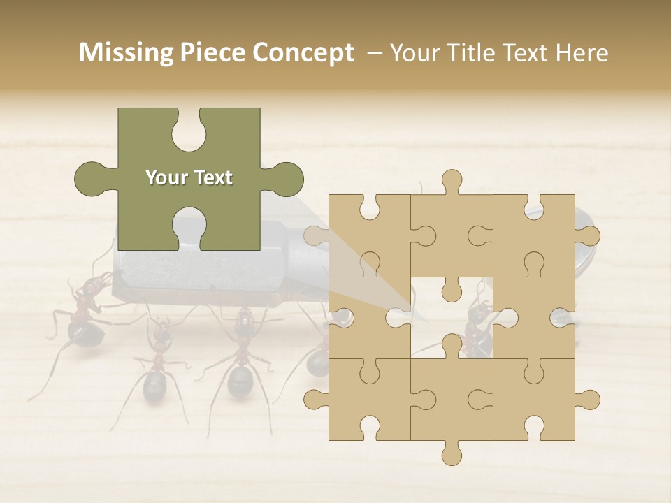 A Group Of Ants Standing On Top Of A Wooden Table PowerPoint Template