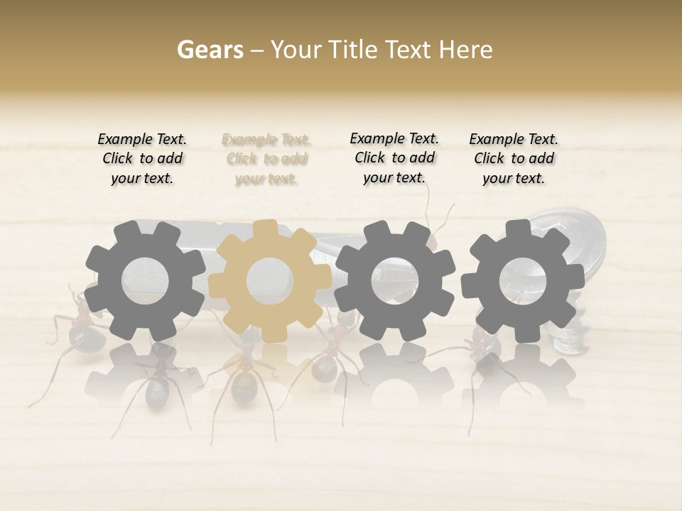 A Group Of Ants Standing On Top Of A Wooden Table PowerPoint Template
