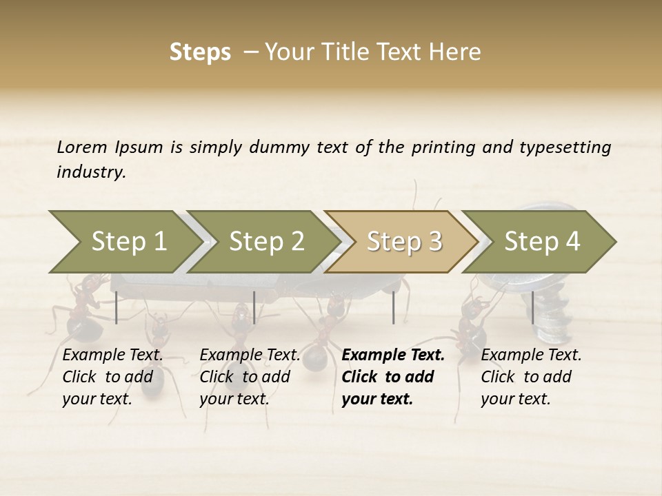 A Group Of Ants Standing On Top Of A Wooden Table PowerPoint Template