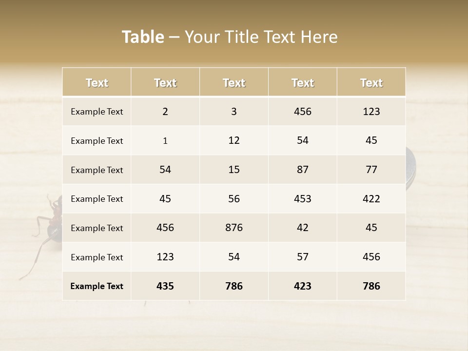 A Group Of Ants Standing On Top Of A Wooden Table PowerPoint Template