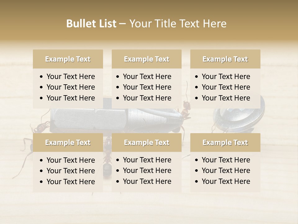 A Group Of Ants Standing On Top Of A Wooden Table PowerPoint Template