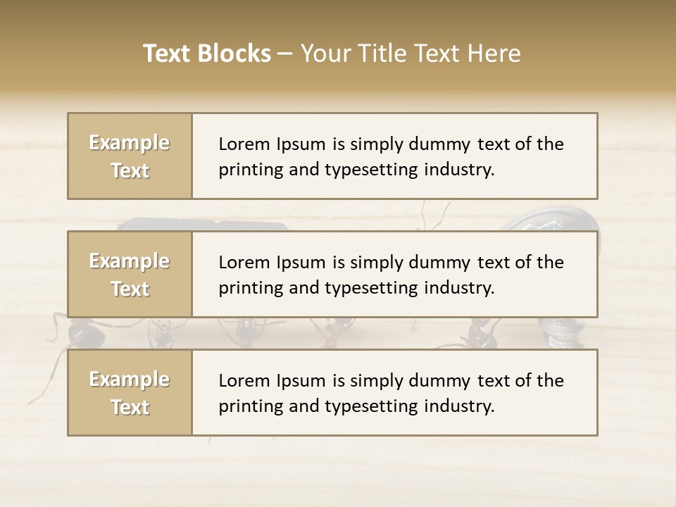 A Group Of Ants Standing On Top Of A Wooden Table PowerPoint Template
