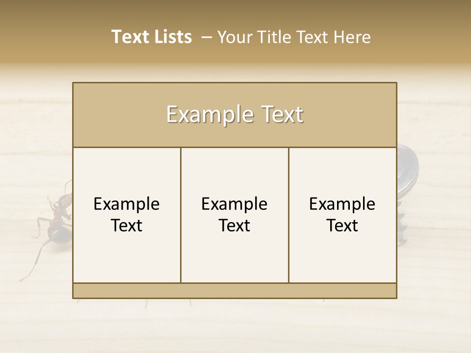 A Group Of Ants Standing On Top Of A Wooden Table PowerPoint Template