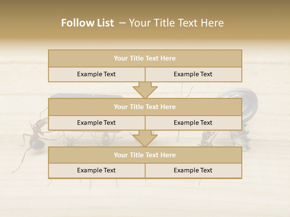 A Group Of Ants Standing On Top Of A Wooden Table PowerPoint Template