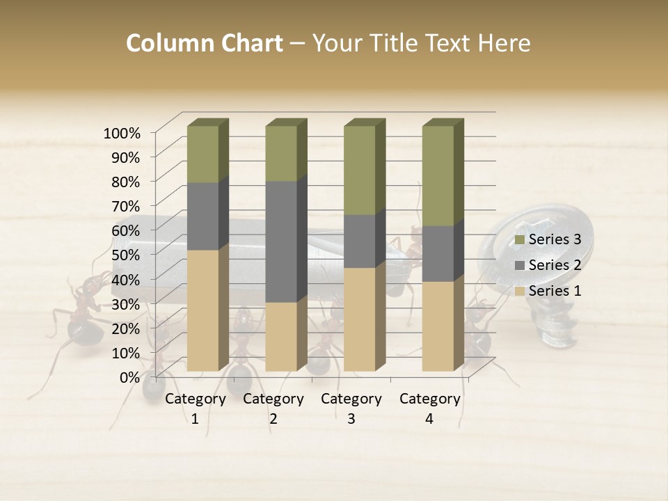 A Group Of Ants Standing On Top Of A Wooden Table PowerPoint Template
