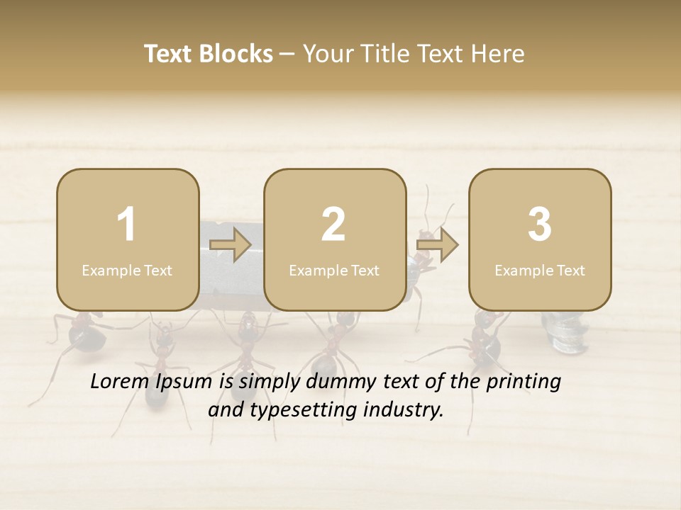 A Group Of Ants Standing On Top Of A Wooden Table PowerPoint Template
