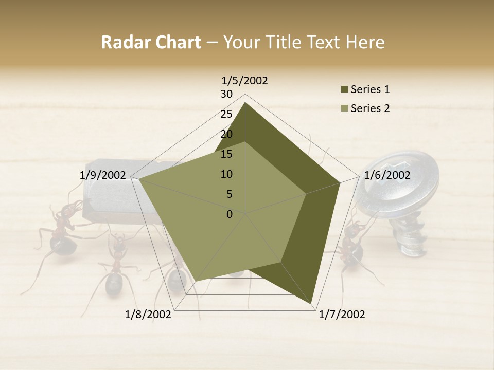 A Group Of Ants Standing On Top Of A Wooden Table PowerPoint Template