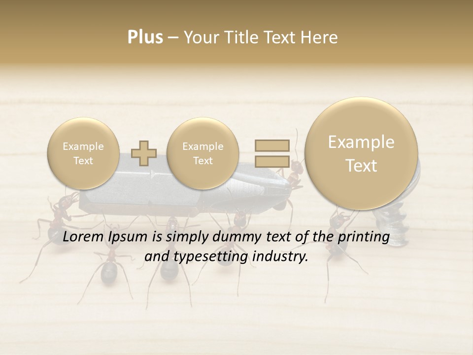 A Group Of Ants Standing On Top Of A Wooden Table PowerPoint Template