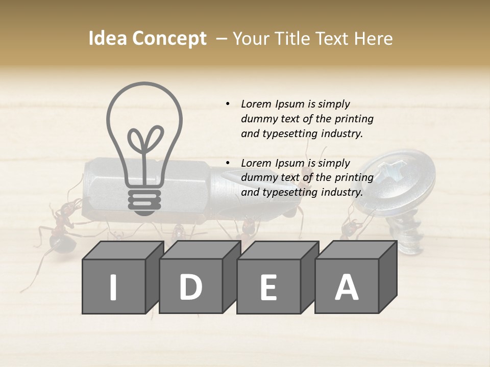 A Group Of Ants Standing On Top Of A Wooden Table PowerPoint Template