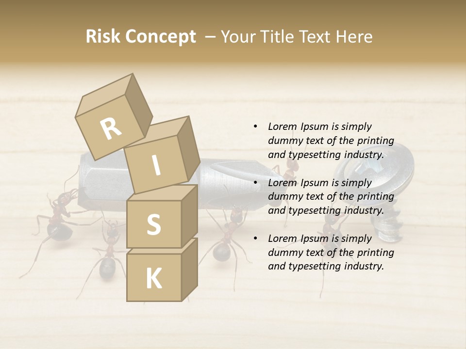 A Group Of Ants Standing On Top Of A Wooden Table PowerPoint Template