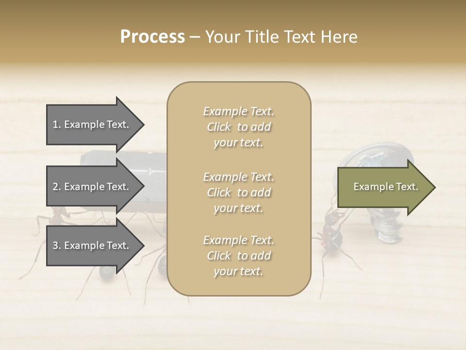 A Group Of Ants Standing On Top Of A Wooden Table PowerPoint Template