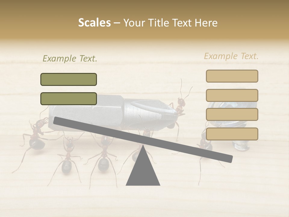A Group Of Ants Standing On Top Of A Wooden Table PowerPoint Template