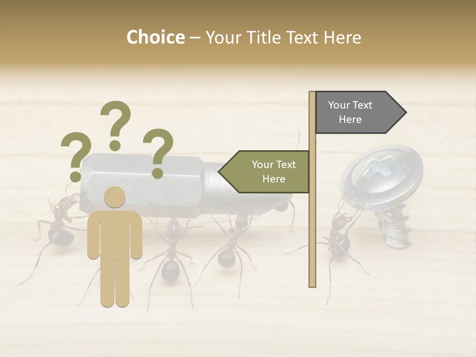 A Group Of Ants Standing On Top Of A Wooden Table PowerPoint Template