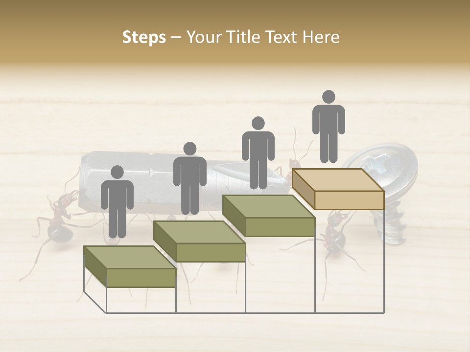 A Group Of Ants Standing On Top Of A Wooden Table PowerPoint Template