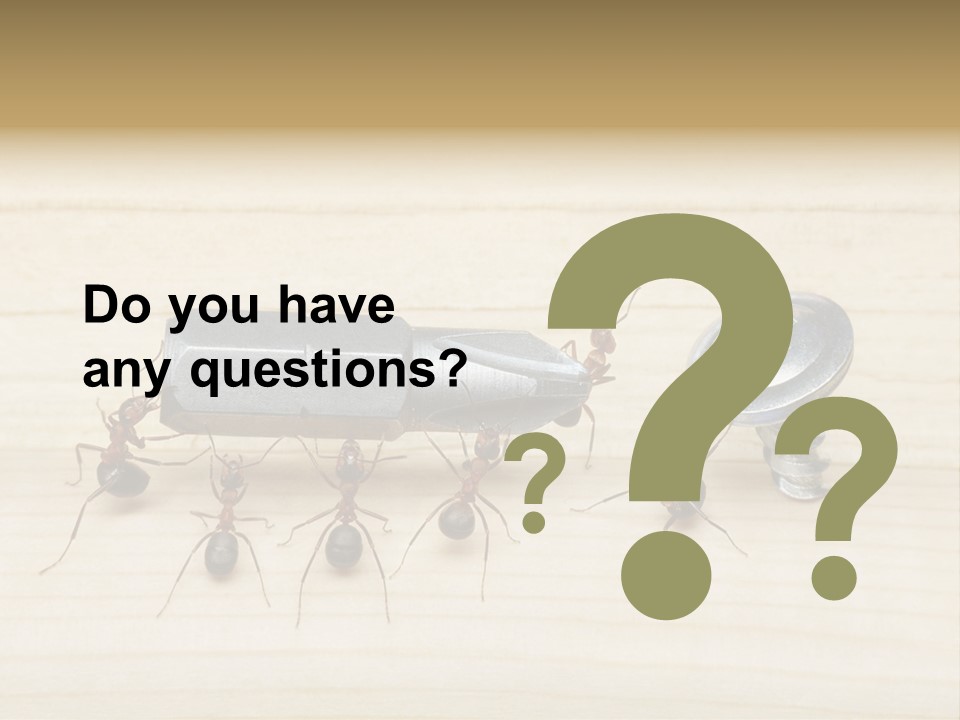 A Group Of Ants Standing On Top Of A Wooden Table PowerPoint Template