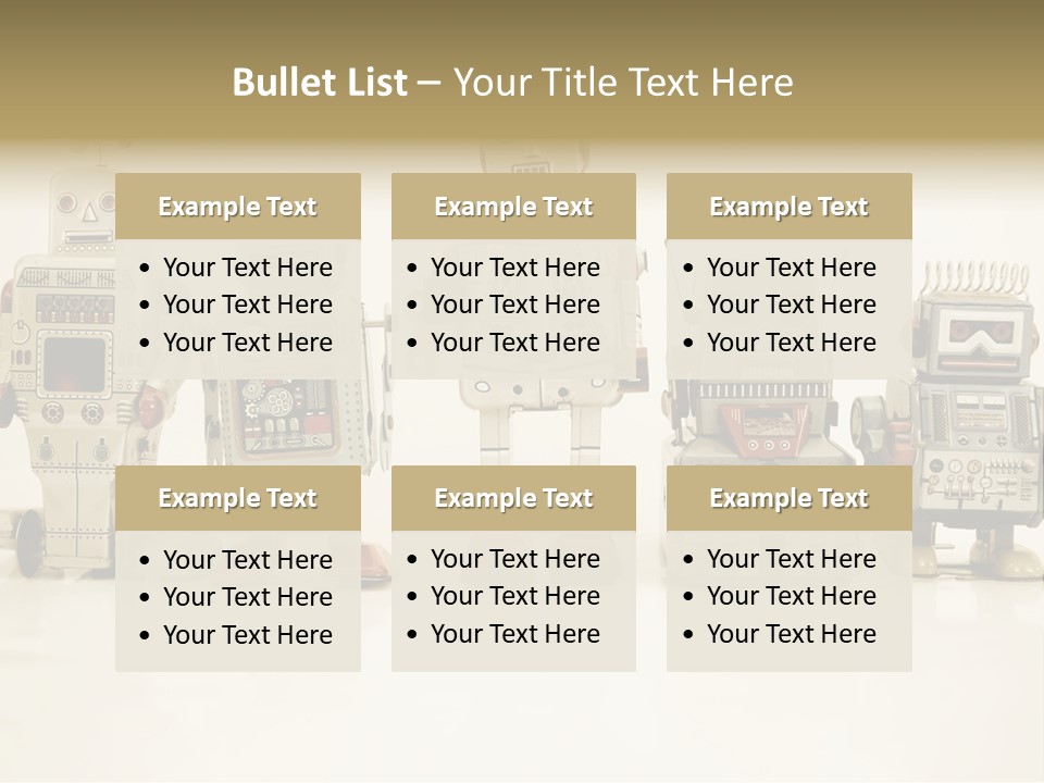 A Group Of Toy Robots Standing Next To Each Other PowerPoint Template