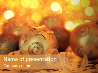 Xmas Ribbon Gold PowerPoint Template