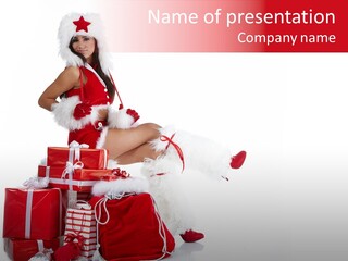 Gift Girl Claus PowerPoint Template