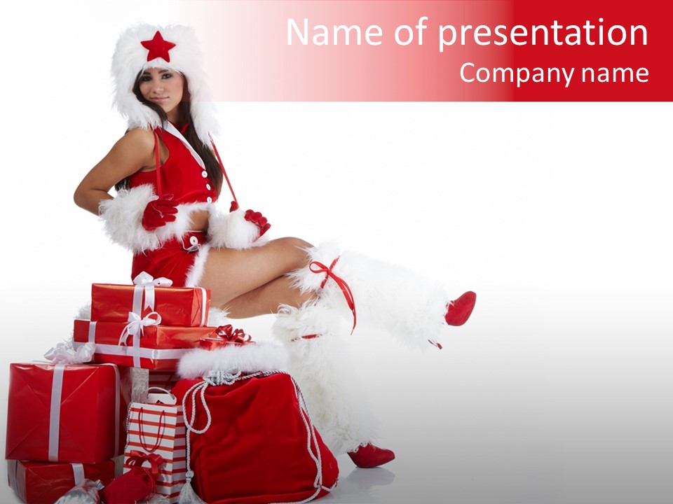 Gift Girl Claus PowerPoint Template