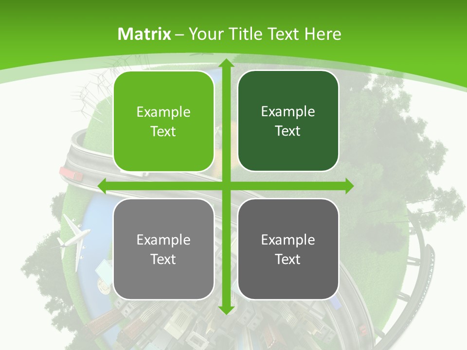 A Green And White Presentation With A City On Top Of It PowerPoint Template