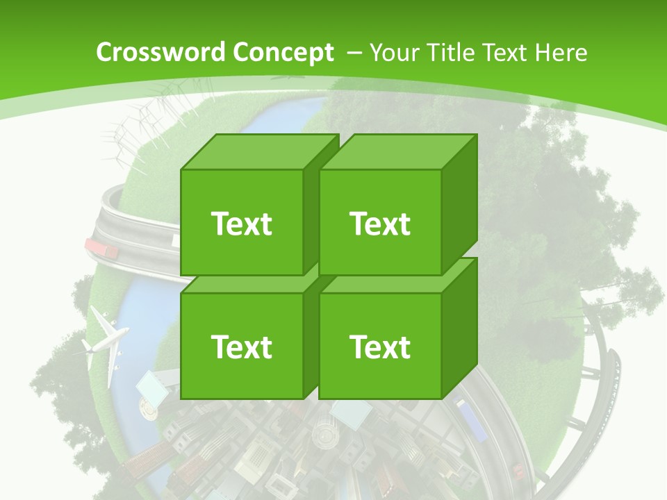 A Green And White Presentation With A City On Top Of It PowerPoint Template