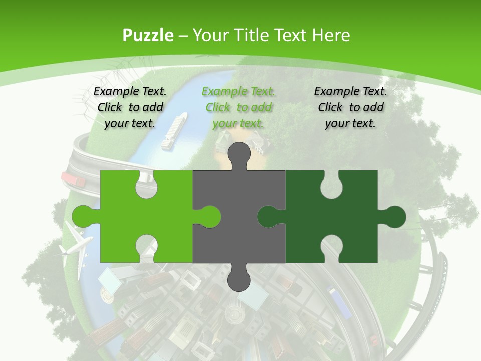 A Green And White Presentation With A City On Top Of It PowerPoint Template