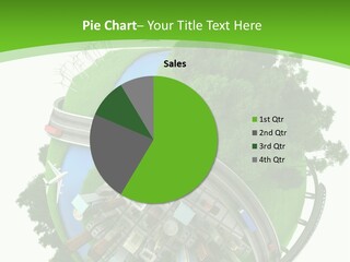 A Green And White Presentation With A City On Top Of It PowerPoint Template