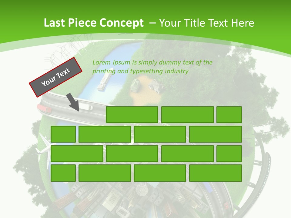 A Green And White Presentation With A City On Top Of It PowerPoint Template